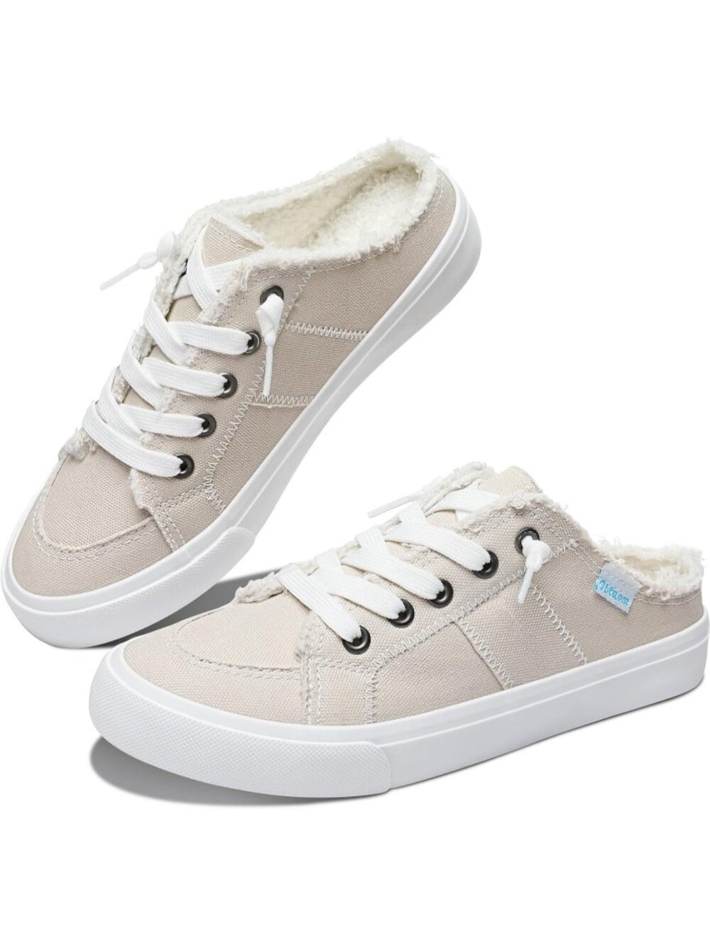 🆕Women's Beige 1 Canvas Mules Memory Foam Clipper Sneakers Comfortable Casual